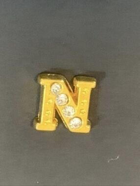 Gold-Tone Letter 'N' Floating Locket Charm with Rhinestones